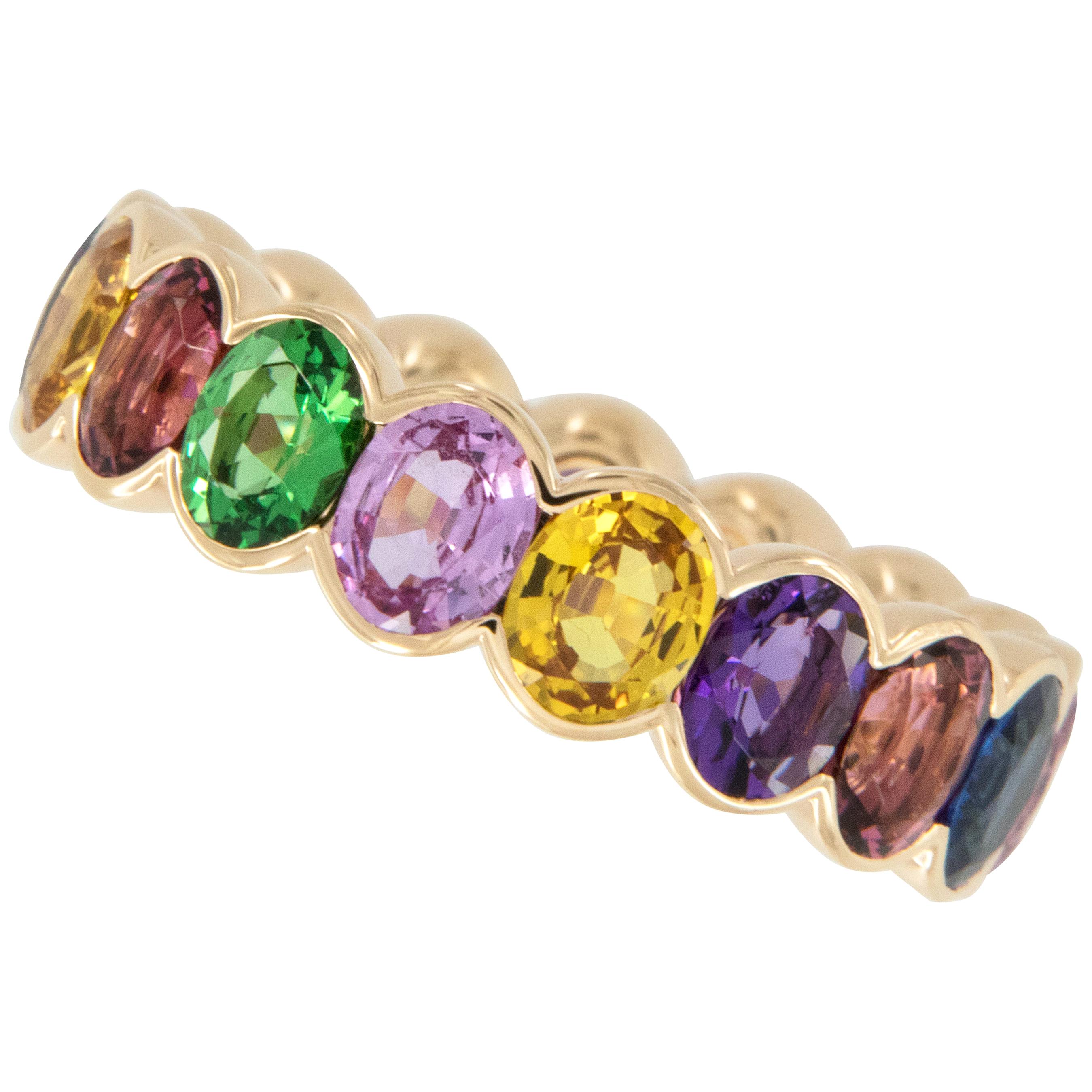 18 Karat Rose Gold Multicolored Sapphire, Tsavorite and Rubelite Eternity Ring