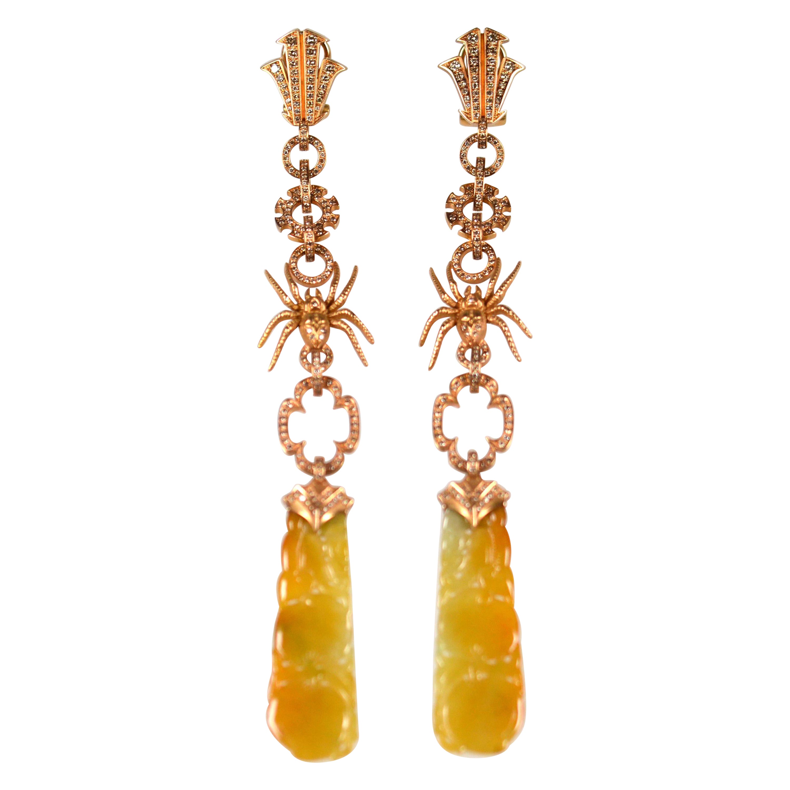 Ohrringe aus 18 Karat Roségold mit Myanmar-Jadeit und Diamanten von Christophe Graber