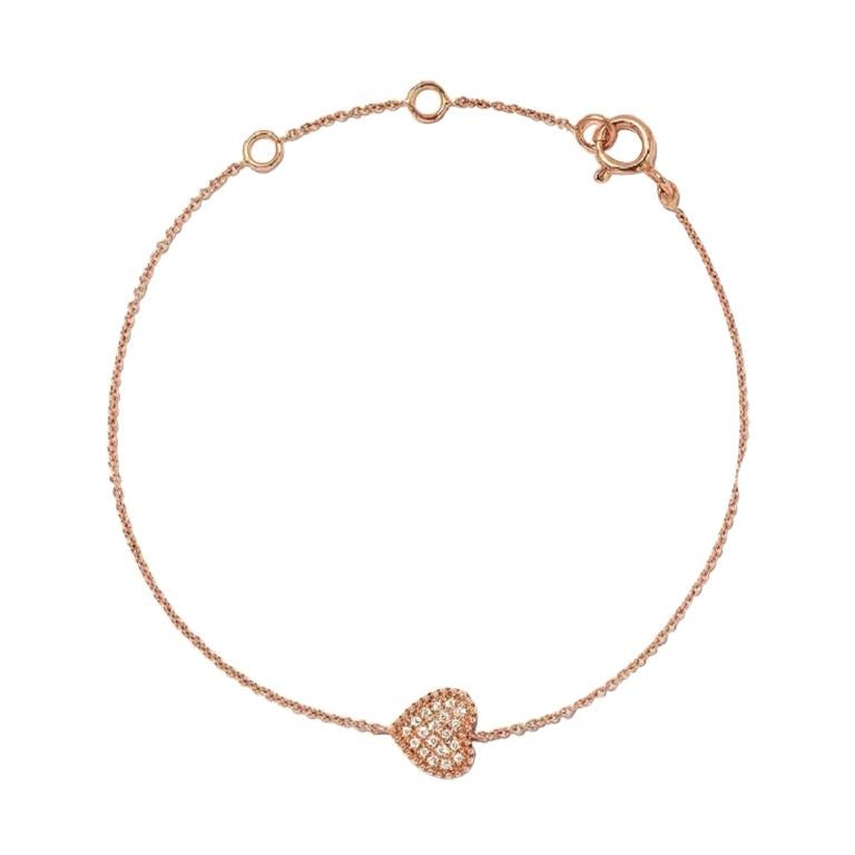 18 Karat Rose Gold Mye Heart Beading Pave Diamond Bracelet For Sale