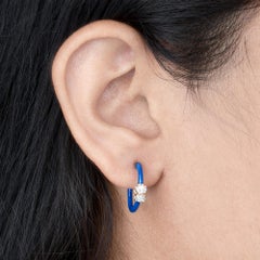 18 Karat Rose Gold Natürliche Ovale Diamanten Blaue Emaille Ohrringe