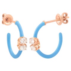 18 Karat Rose Gold Natürliche Ovale Diamanten Blaue Emaille Ohrringe