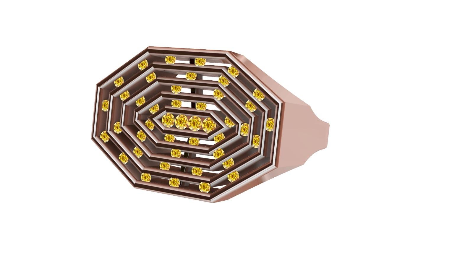 En vente :  Bague sculpture octogonale en or rose 18 carats avec diamants jaunes naturels 3