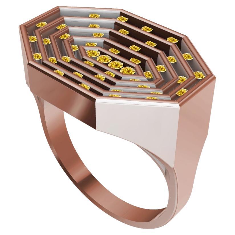 For Sale:  18 Karat Rose Gold Natural Yellow Diamonds Octagonal Sculpture Ring