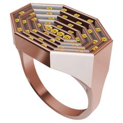 Achteckiger Skulptur-Ring aus 18 Karat Roségold mit natürlichen gelben Diamanten