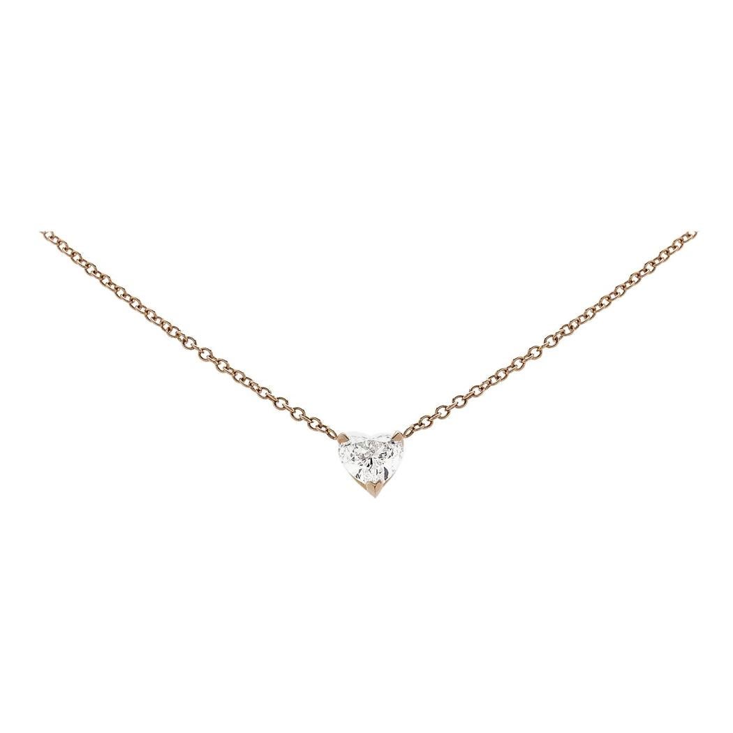 18 Karat Rose Gold Necklace 0.20 Carat White Heart Cut Diamond For Sale