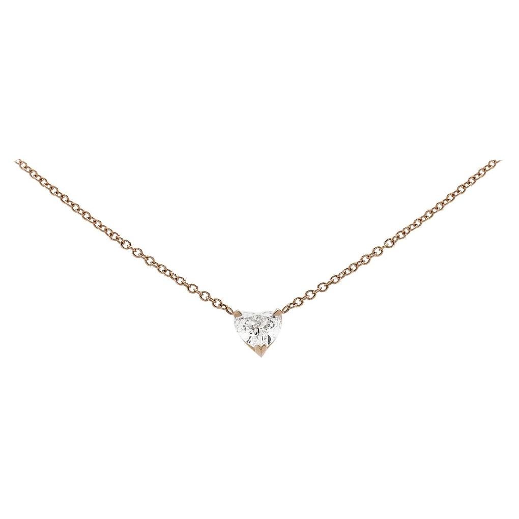 18 Karat Rose Gold Necklace 0.45 Carat White Heart Cut Diamond For Sale