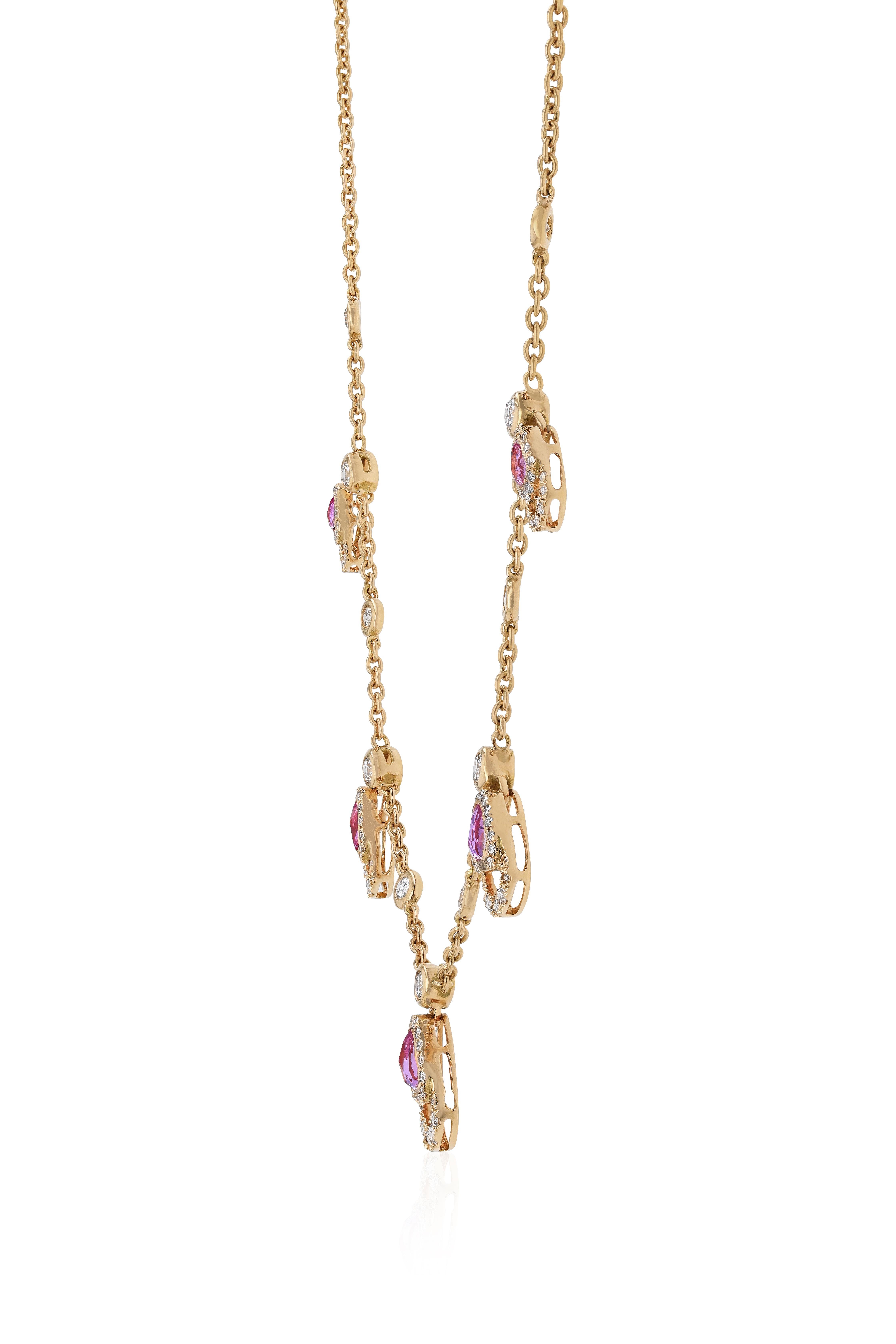 18 Karat Rose Gold Necklace with Pink Sapphires, in Stock In New Condition For Sale In Abu Dhabi, Abu Dhabi