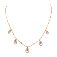 18 Karat Rose Gold Necklace with Pink Sapphires, in Stock