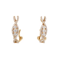18 Karat Rose Gold Omega Back Huggie Style Diamond Earrings