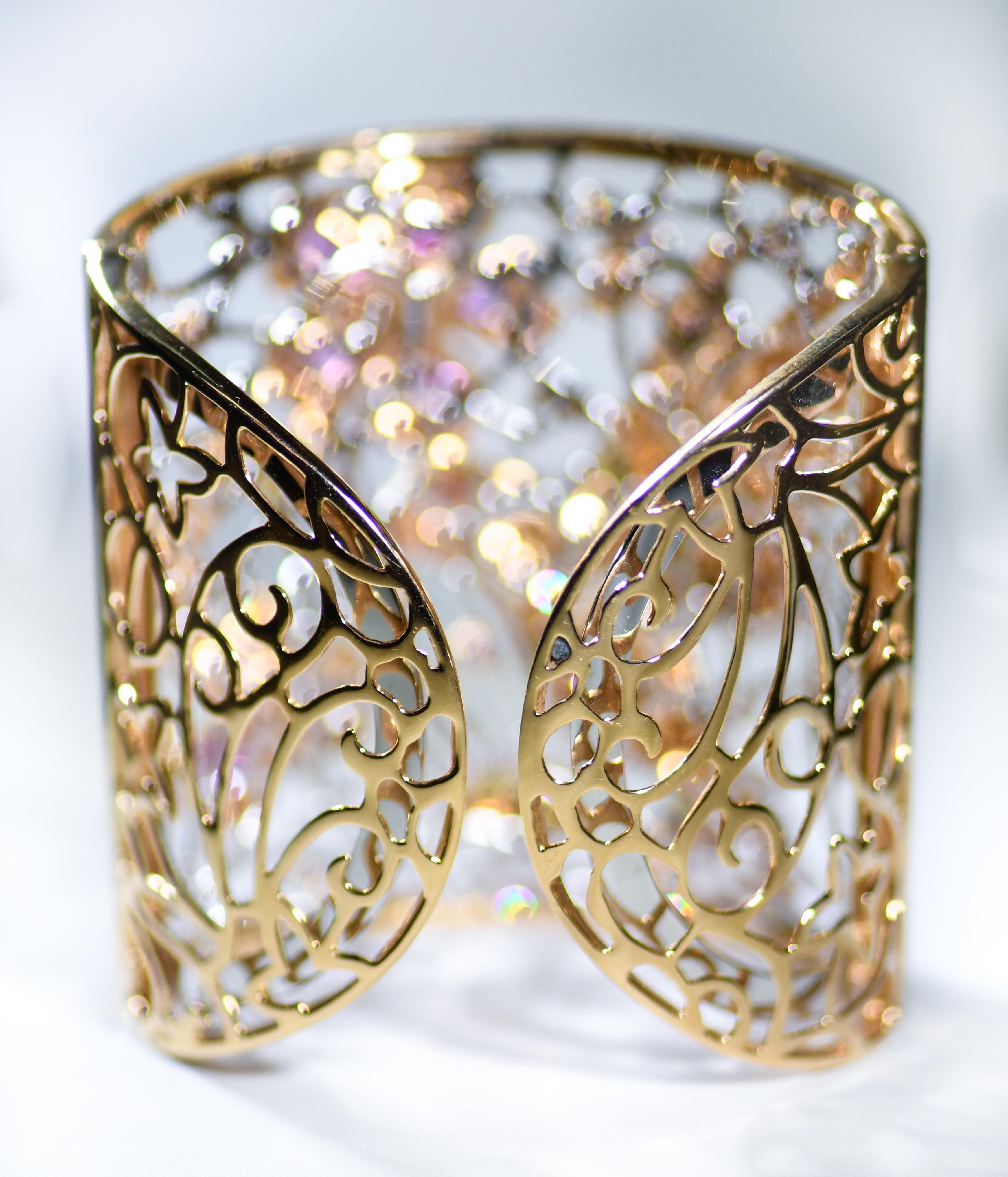 Artisan 18 Karat Rose Gold One of a Kind Whimsical Hummingbird Wide Cuff Bracelet