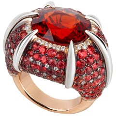 18 Karat Rose Gold Orange Garnet, Sapphire and Diamond Signature Ring by Niquesa
