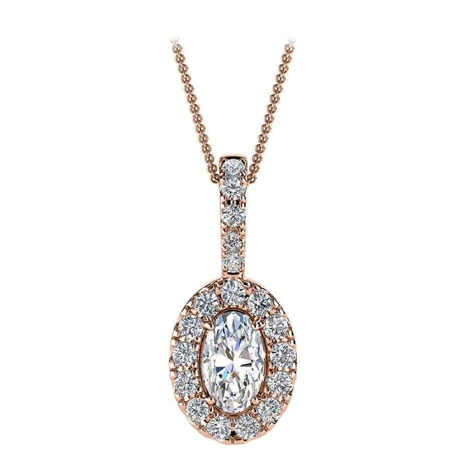 18 Karat Rose Gold Oval Halo Diamond '1/3 Carat' For Sale