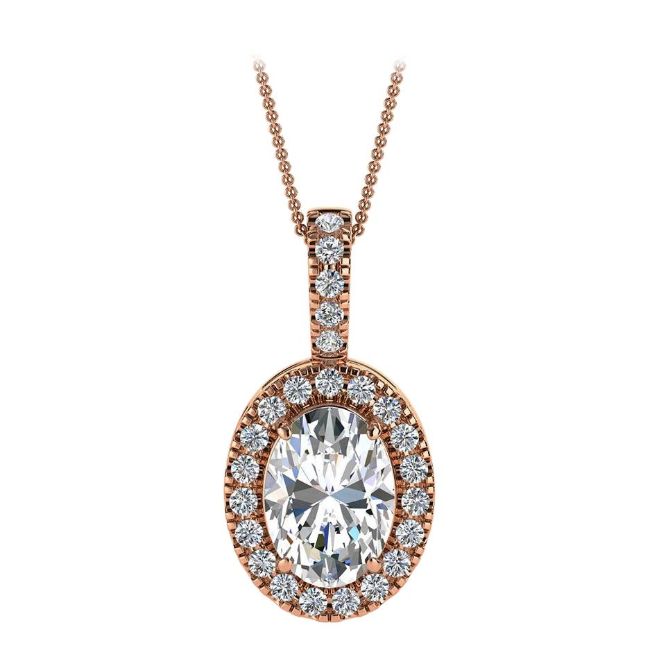 18 Karat Rose Gold Oval Halo Diamond '3/4 Carat' For Sale