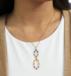 Pendentif en or rose 18 carats avec saphirs ovales multicolores et diamants