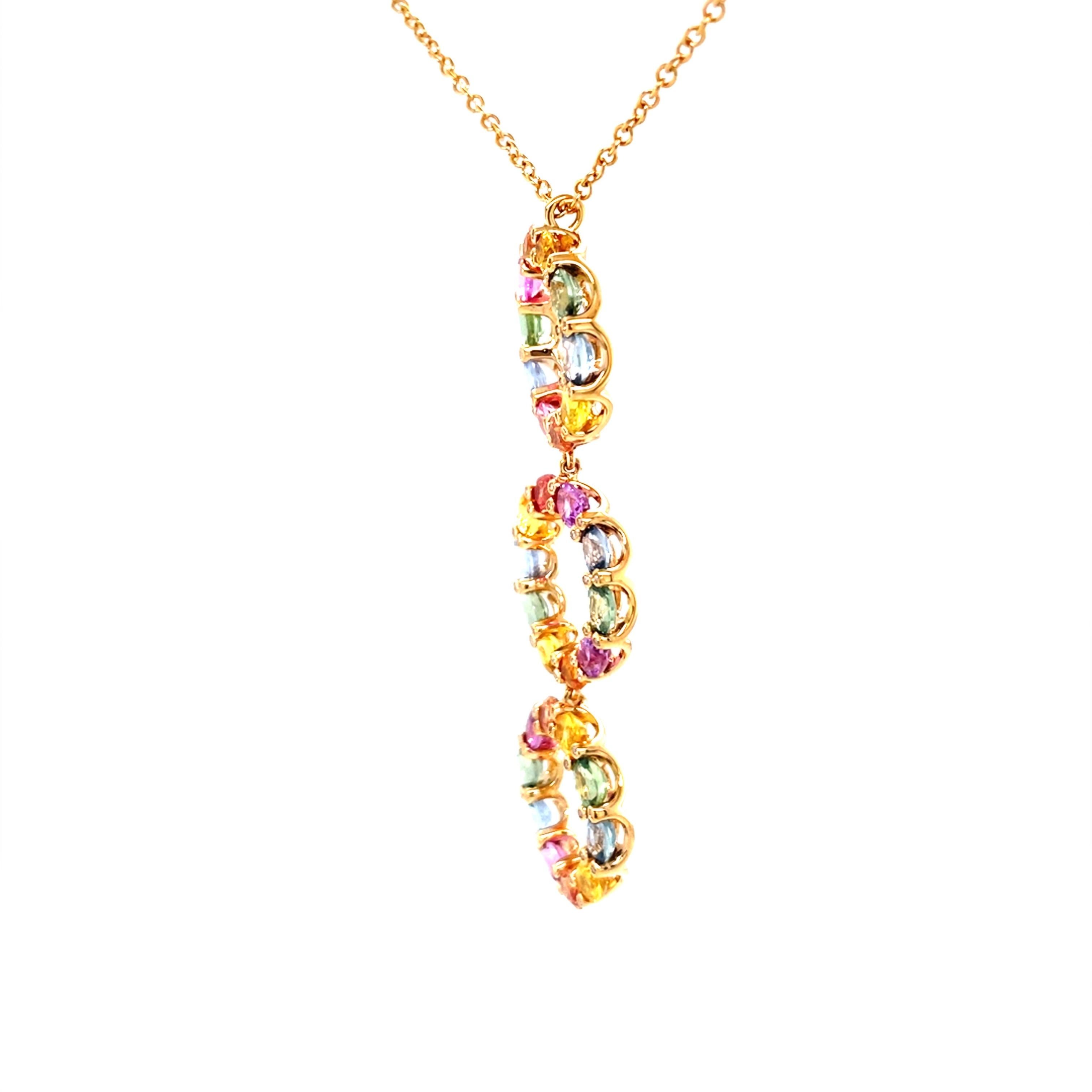 18 Karat Rose Gold Oval Multi-Coloured Sapphires Diamond Pendant For Sale 4