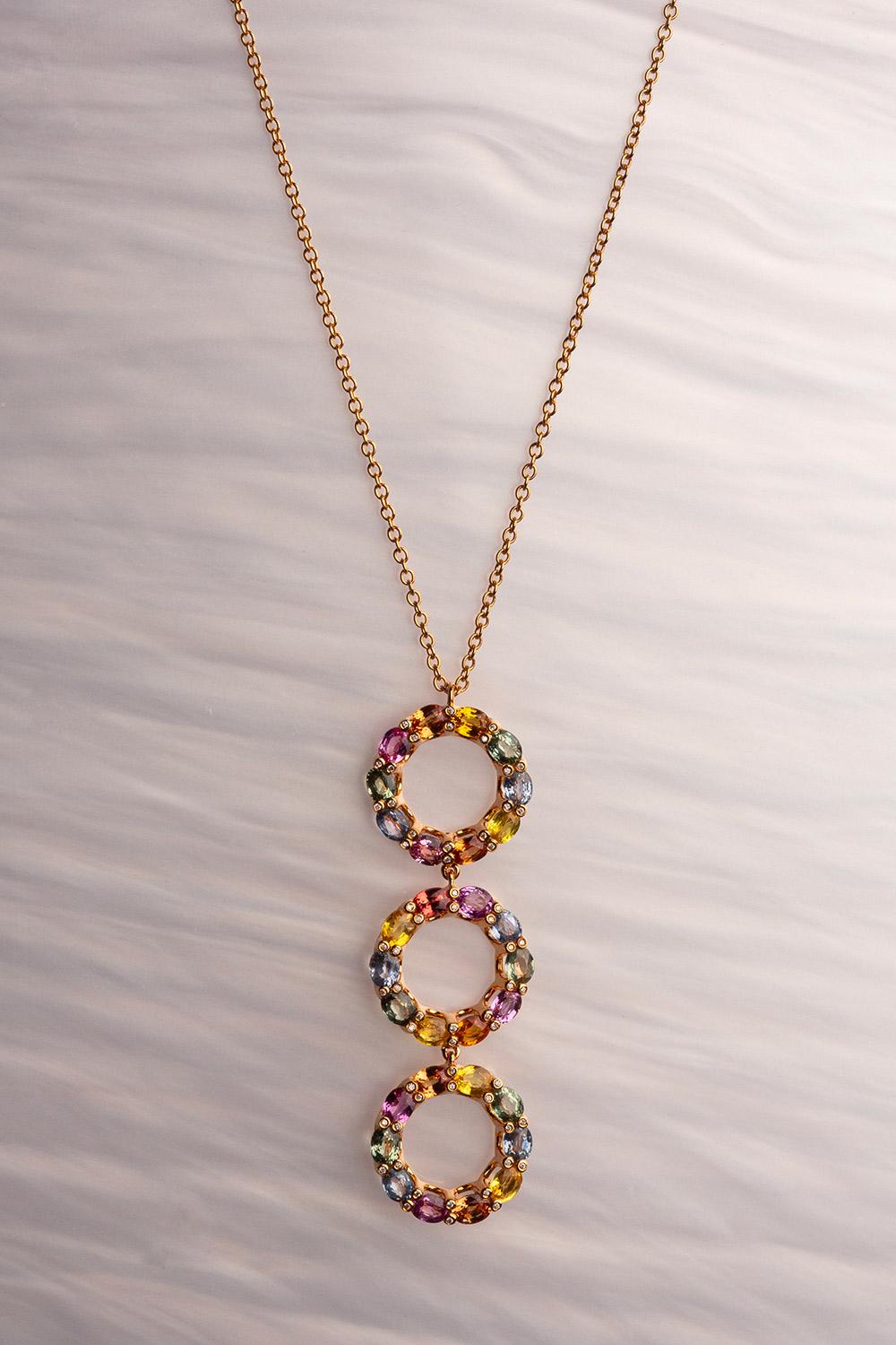 18 Karat Rose Gold Oval Multi-Coloured Sapphires Diamond Pendant In New Condition For Sale In Monte-Carlo, MC