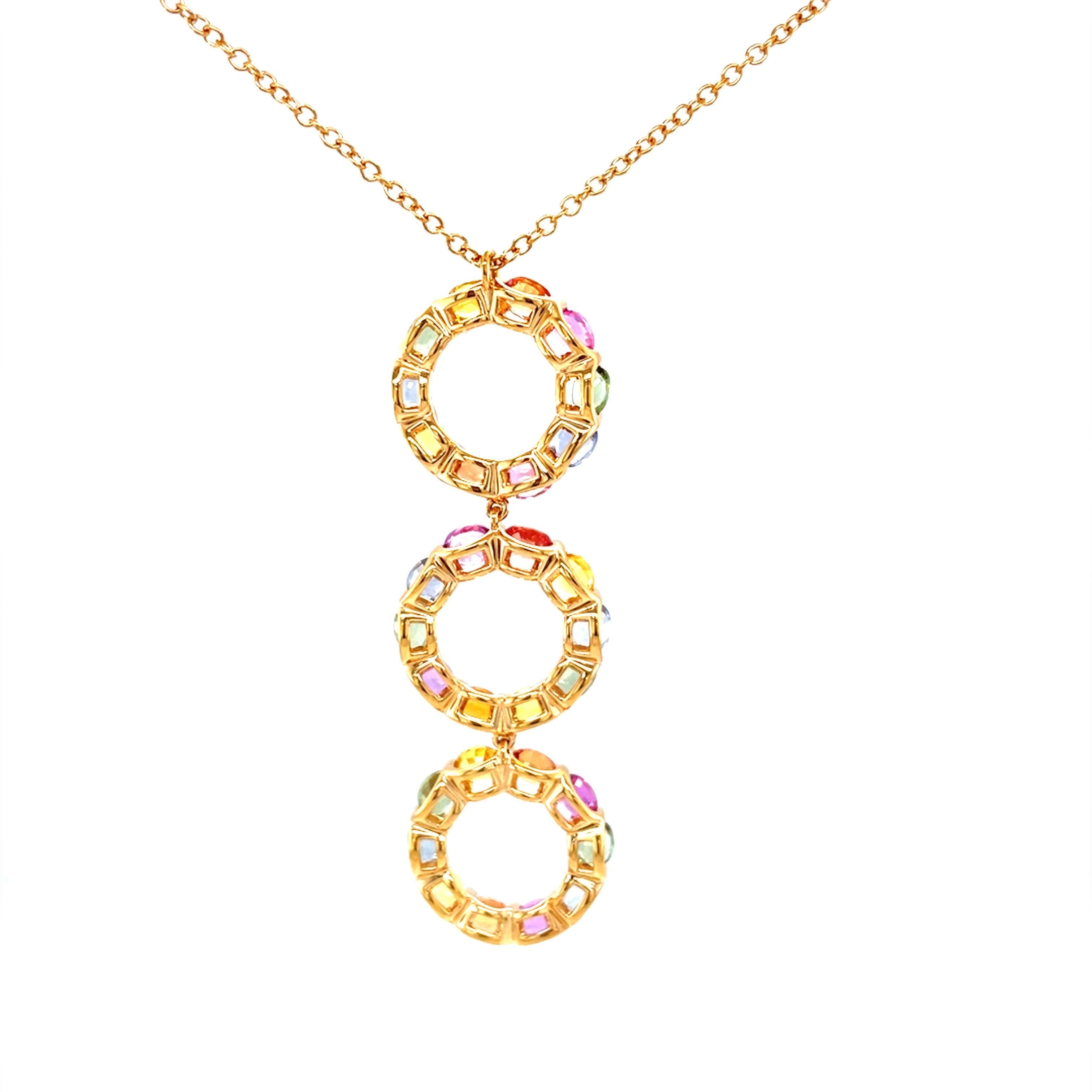 18 Karat Rose Gold Oval Multi-Coloured Sapphires Diamond Pendant For Sale 5