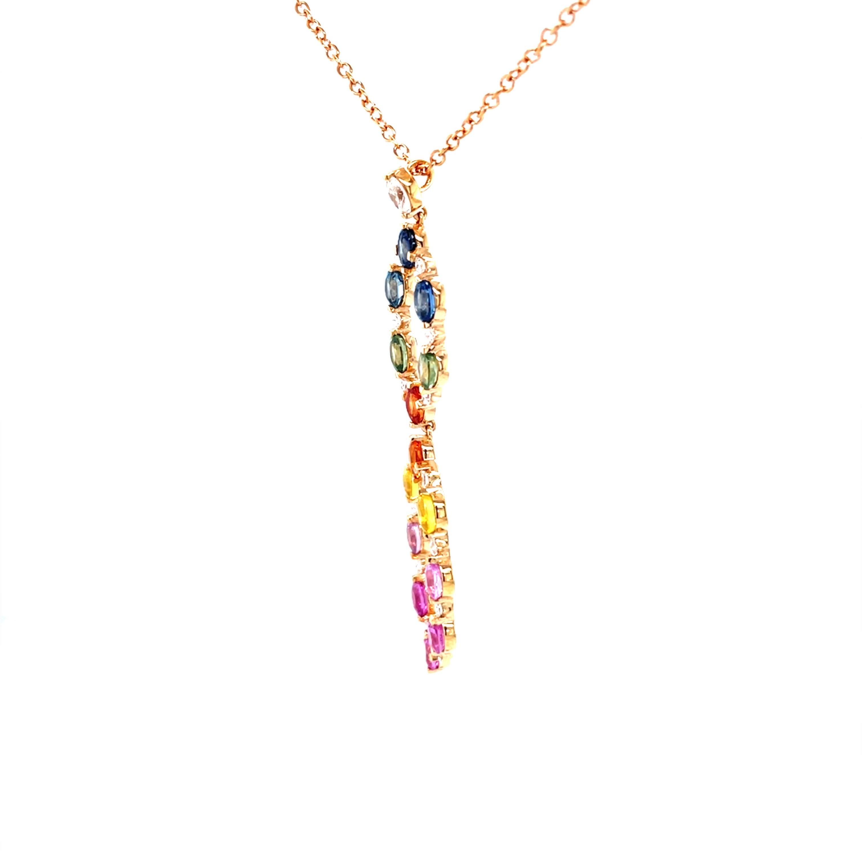 Women's 18 Karat Rose Gold Oval Multi-Colored Sapphires Diamond Pendant For Sale