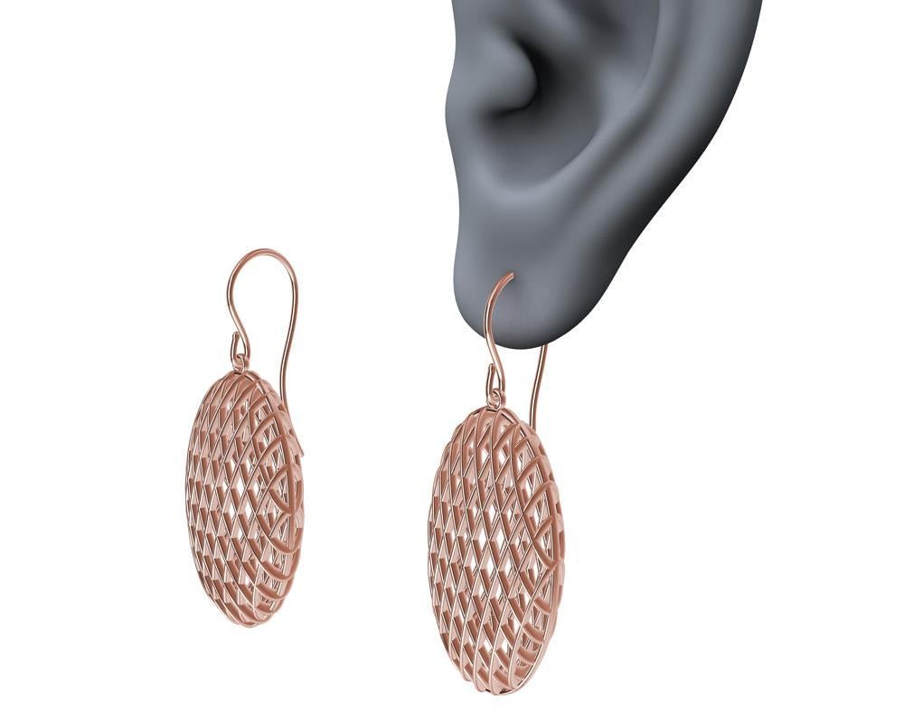 Tiffany designer, Thomas Kurilla created these 18 Karat Rose Gold Oval Rhombus Earrings.  This design has been updated for a better price. now 6.5 mm deep. This rhombus is my  favorite shape. I have used this throughout my career. A powerful shape