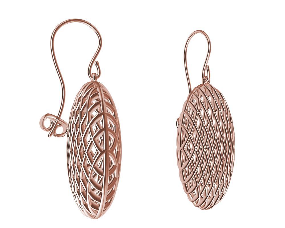 Contemporary 18 Karat Rose Gold Oval Rhombus Earrings For Sale