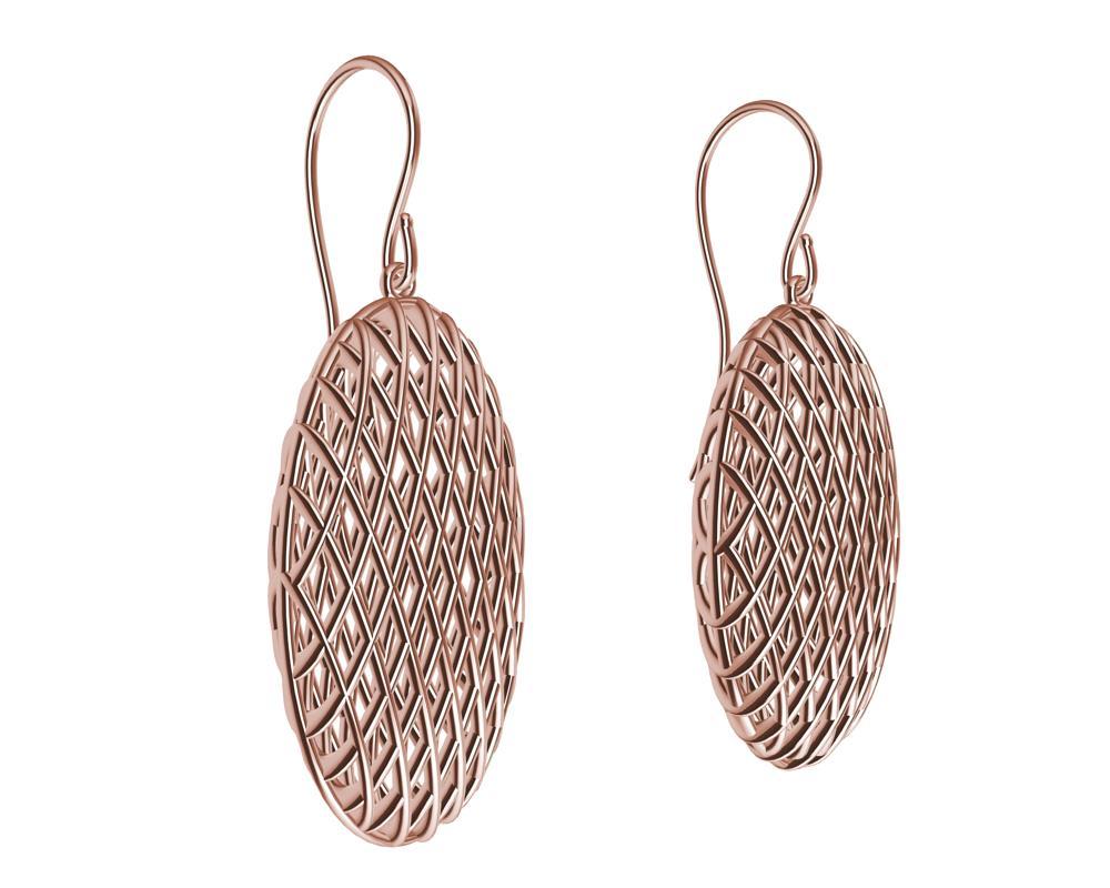 18 Karat Rose Gold Oval Rhombus Earrings In New Condition For Sale In New York, NY