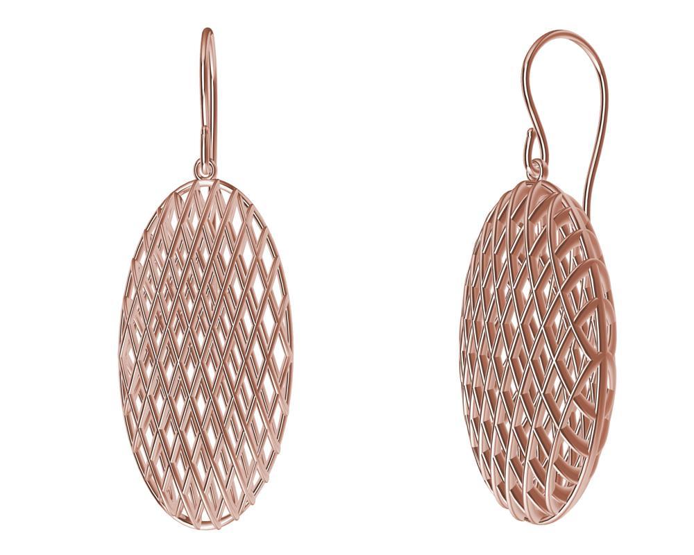 18 Karat Rose Gold Oval Rhombus Earrings For Sale 2