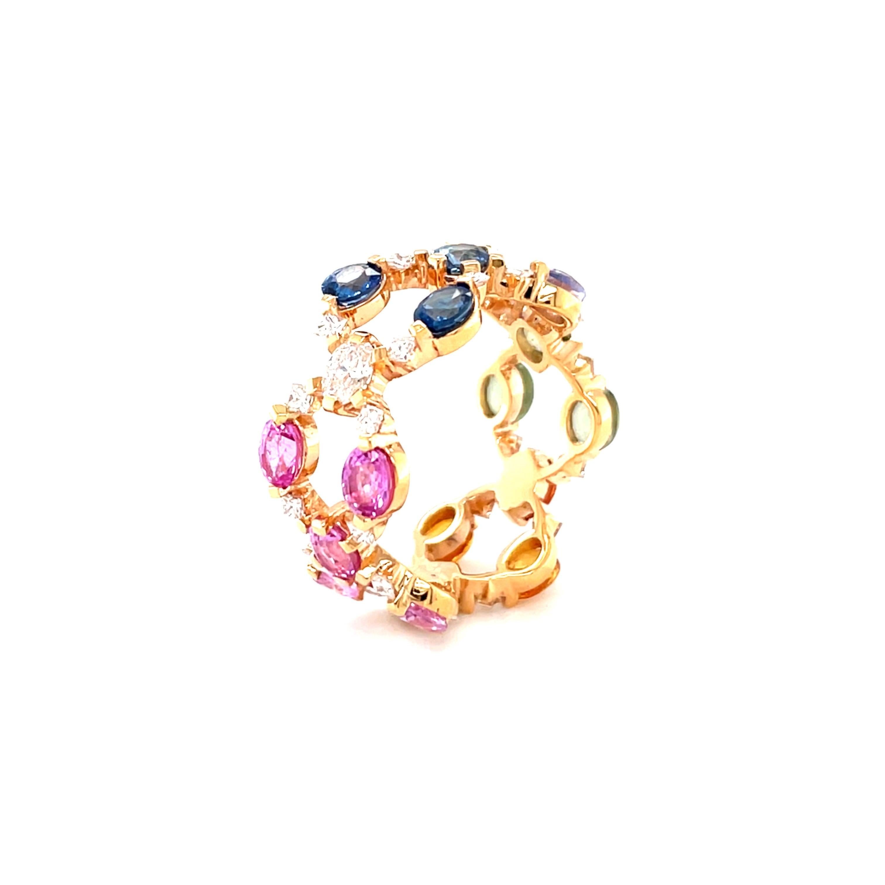 Oval Cut 18 Karat Rose Gold Oval Sapphire Diamond Band Ring For Sale
