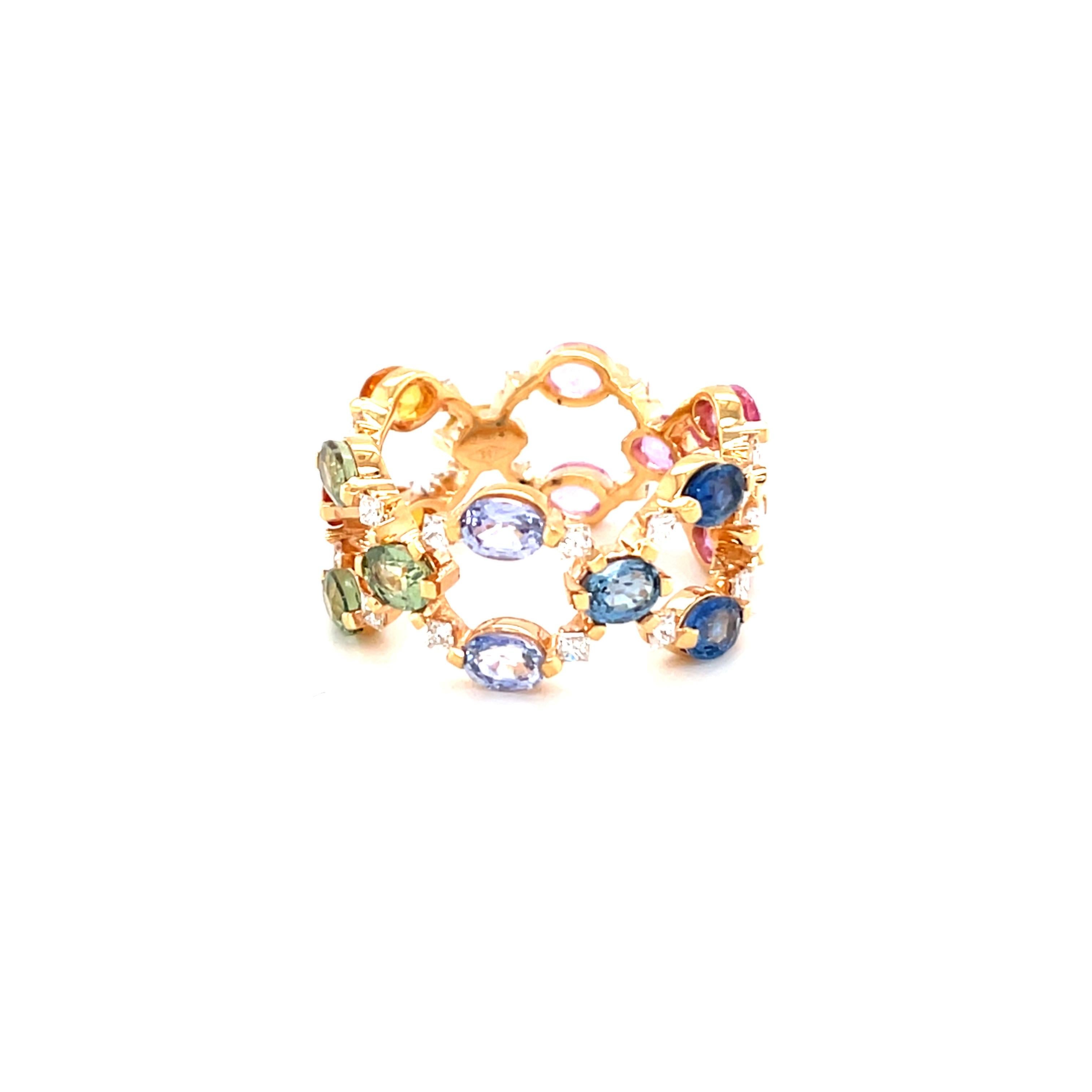 Women's 18 Karat Rose Gold Oval Sapphire Diamond Band Ring For Sale