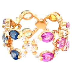 18 Karat Rose Gold Oval Sapphire Diamond Band Ring