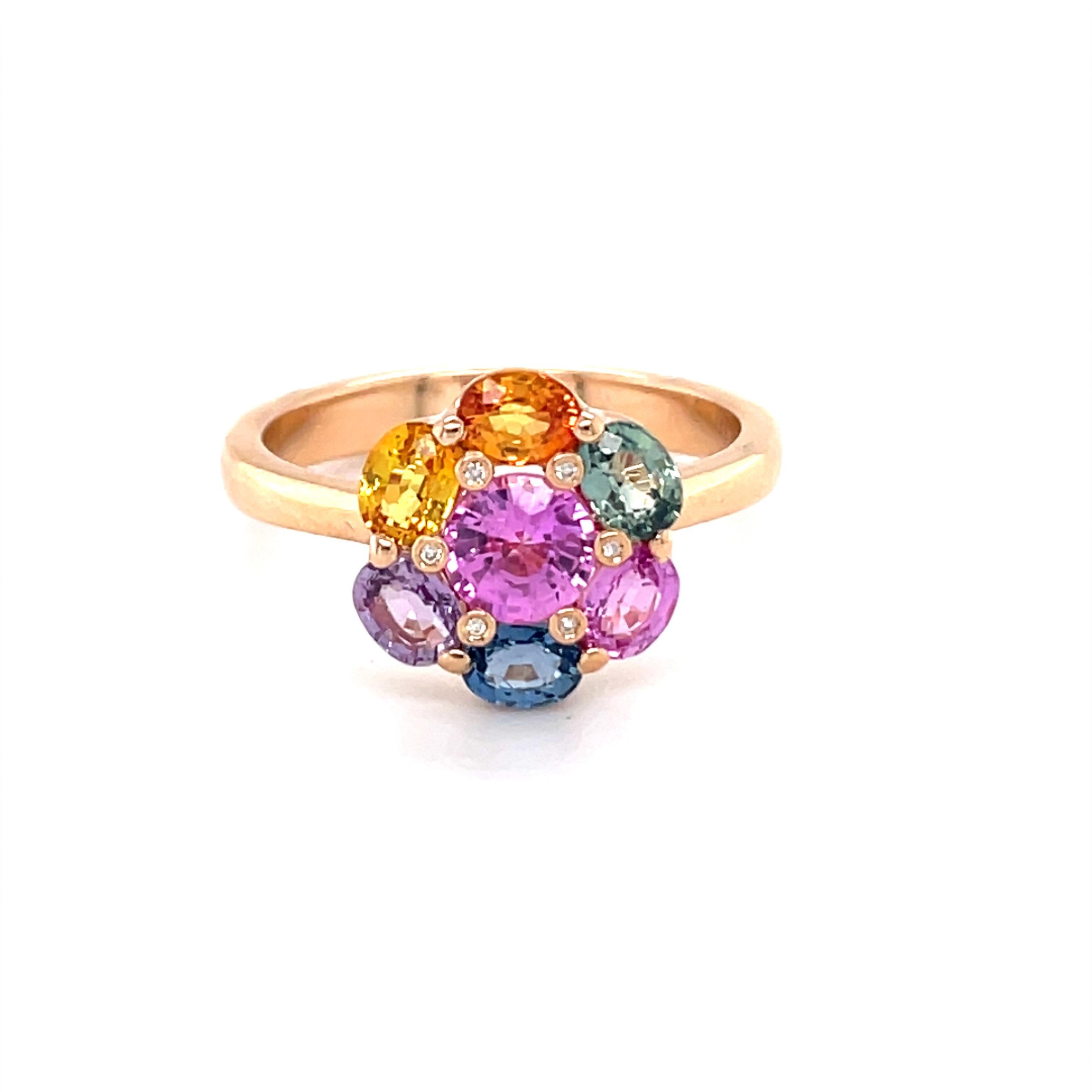 Women's 18 Karat Rose Gold Oval Sapphire Diamond Cocktail Ring For Sale