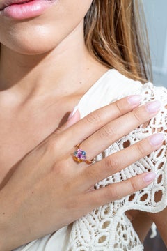 18 Karat Rose Gold Oval Sapphire Diamond Cocktail Ring