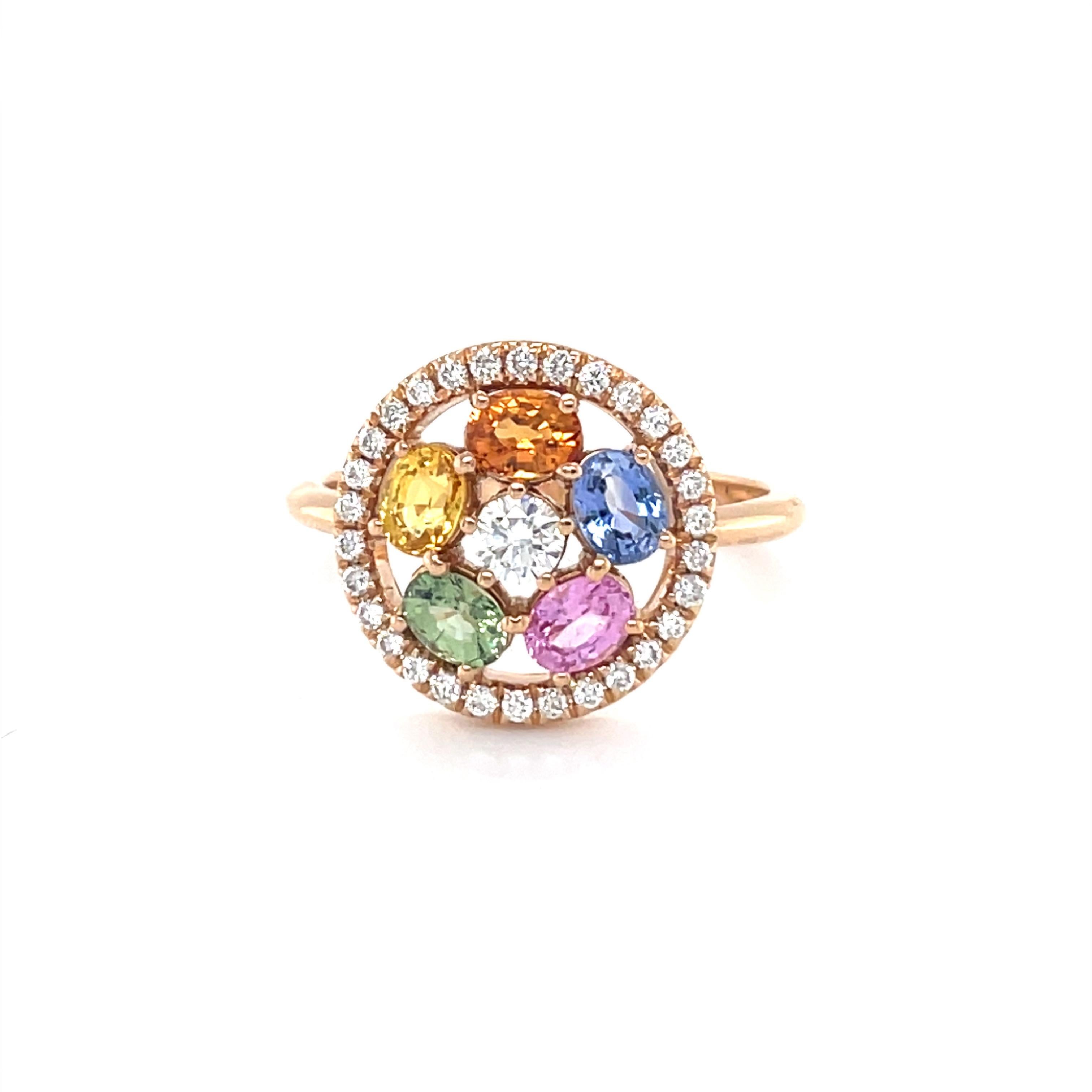 Women's 18 Karat Rose Gold Oval Sapphire Diamond Cocktail Ring For Sale