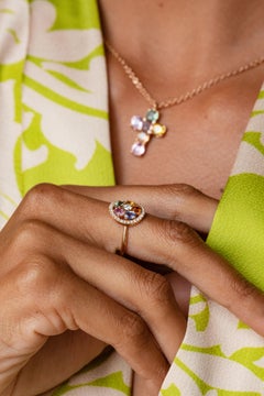 18 Karat Rose Gold Oval Sapphire Diamond Cocktail Ring