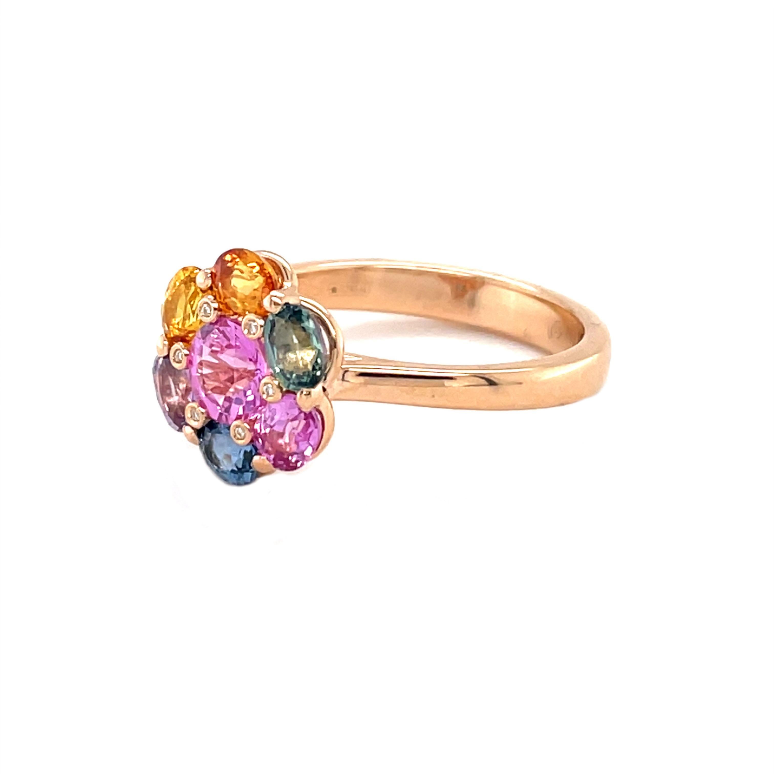 18 Karat Rose Gold Oval Sapphire Diamond Cocktail Ring For Sale 1