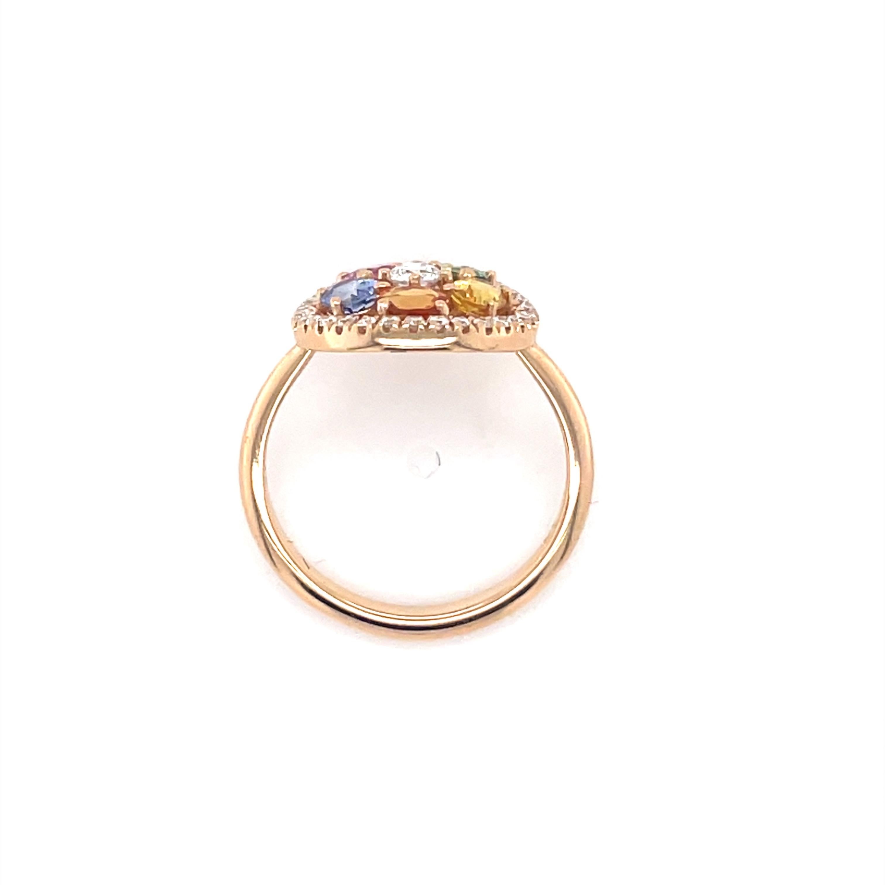 18 Karat Rose Gold Oval Sapphire Diamond Cocktail Ring For Sale 4