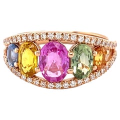 18 Karat Rose Gold Oval Sapphire Diamond Cocktail Ring