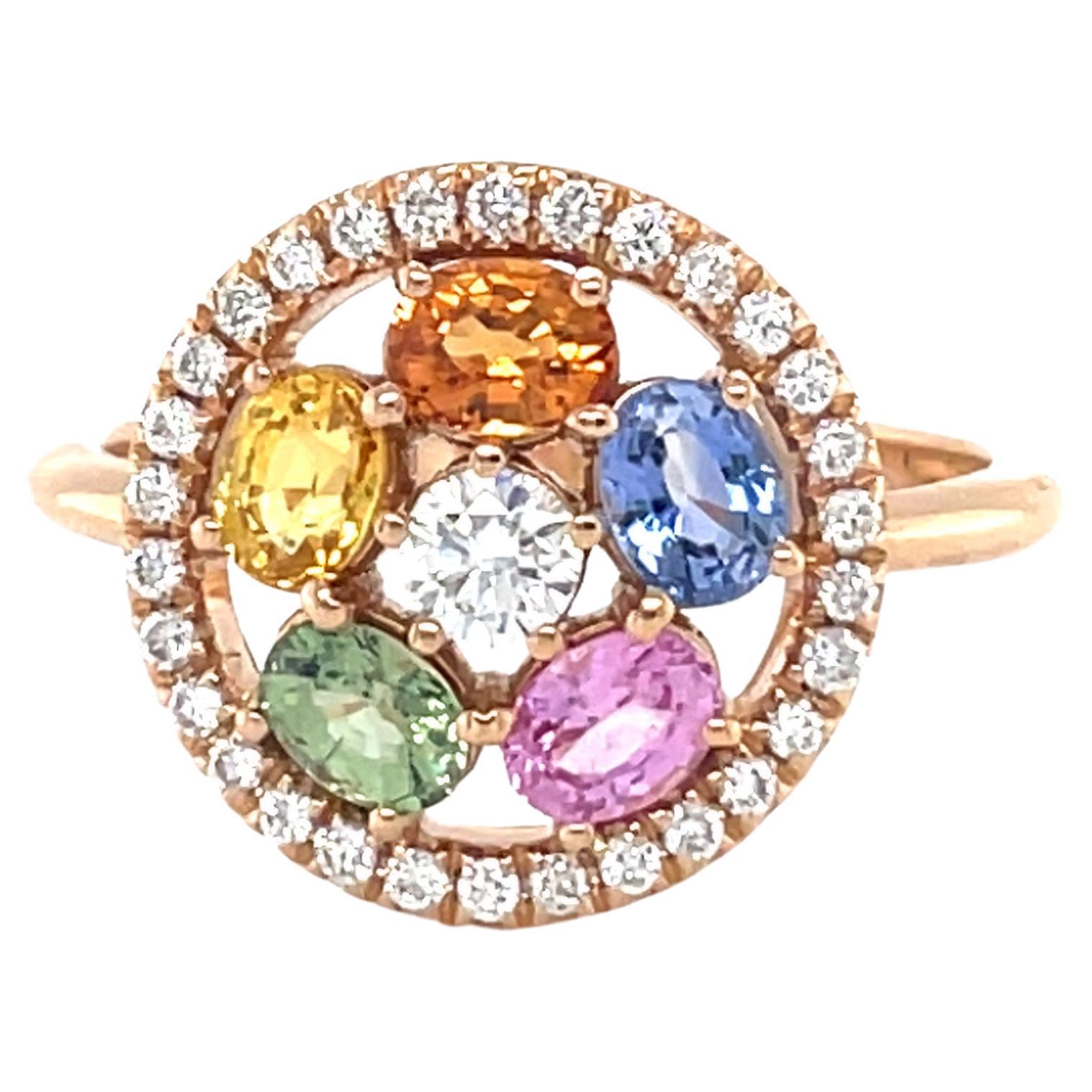 18 Karat Rose Gold Oval Sapphire Diamond Cocktail Ring For Sale