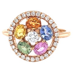 18 Karat Rose Gold Oval Sapphire Diamond Cocktail Ring