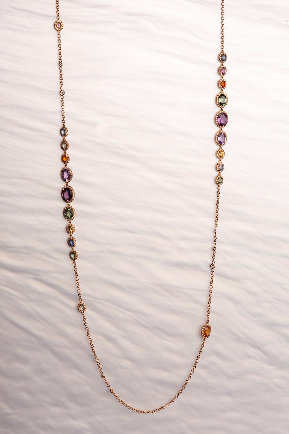 Contemporary 18 Karat Rose Gold Oval Sapphire Diamond Necklace For Sale