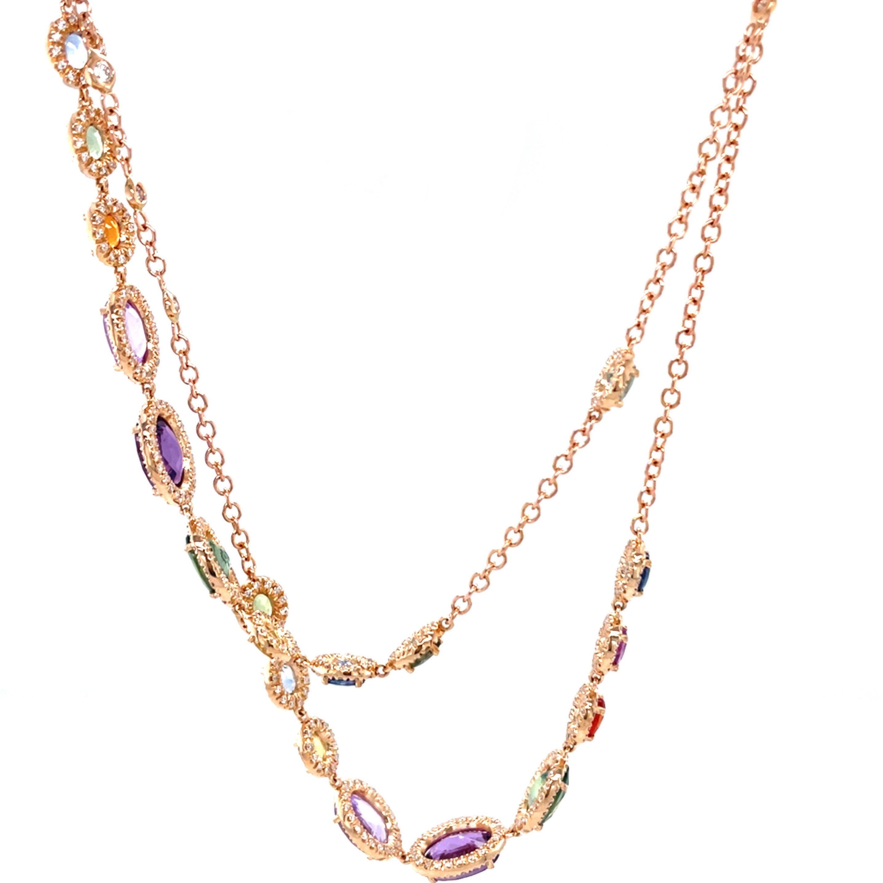 18 Karat Rose Gold Oval Sapphire Diamond Necklace In New Condition For Sale In Monte-Carlo, MC
