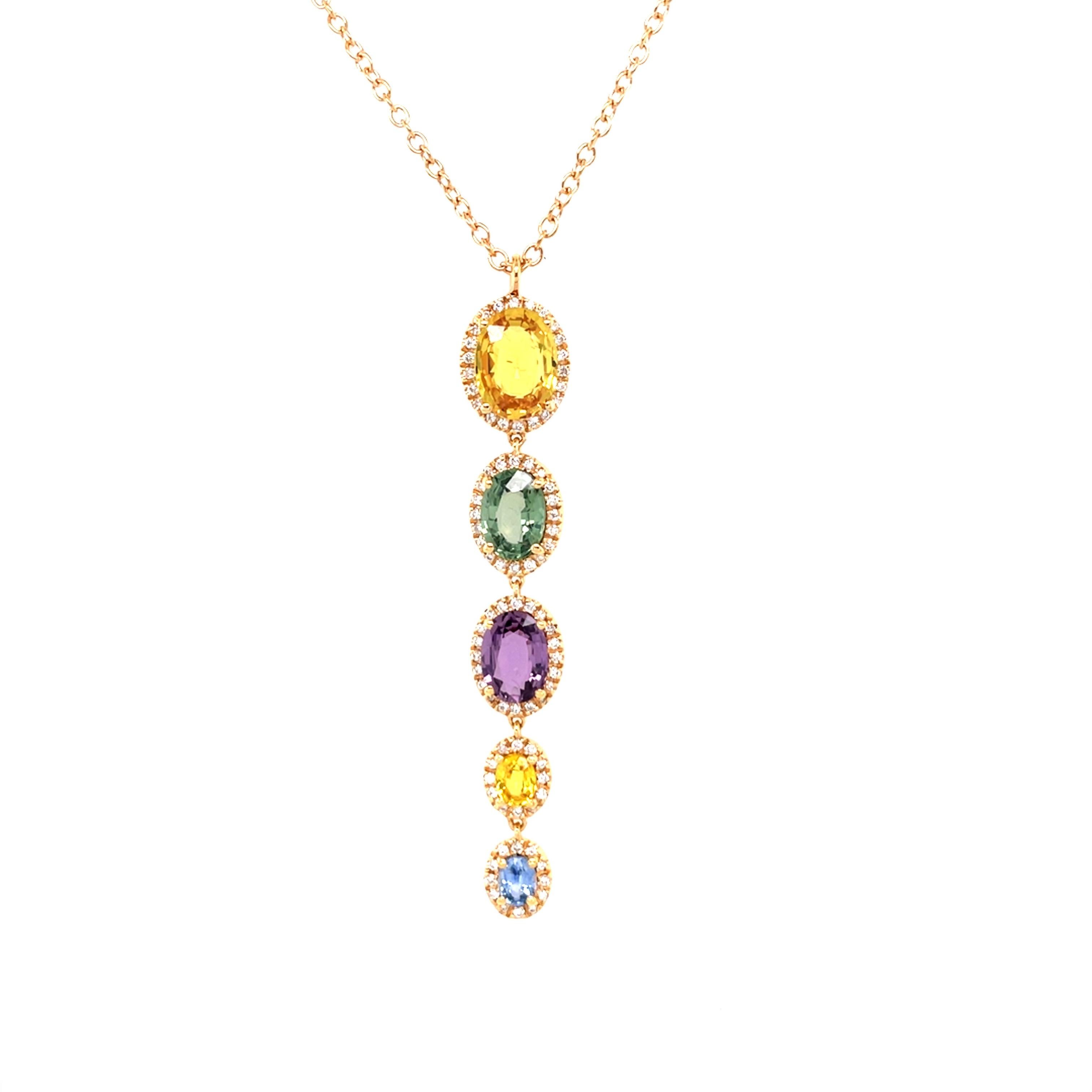 18 Karat Rose Gold Oval Sapphire Diamond Pendant For Sale 2