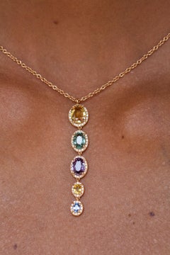 18 Karat Rose Gold Oval Sapphire Diamond Pendant