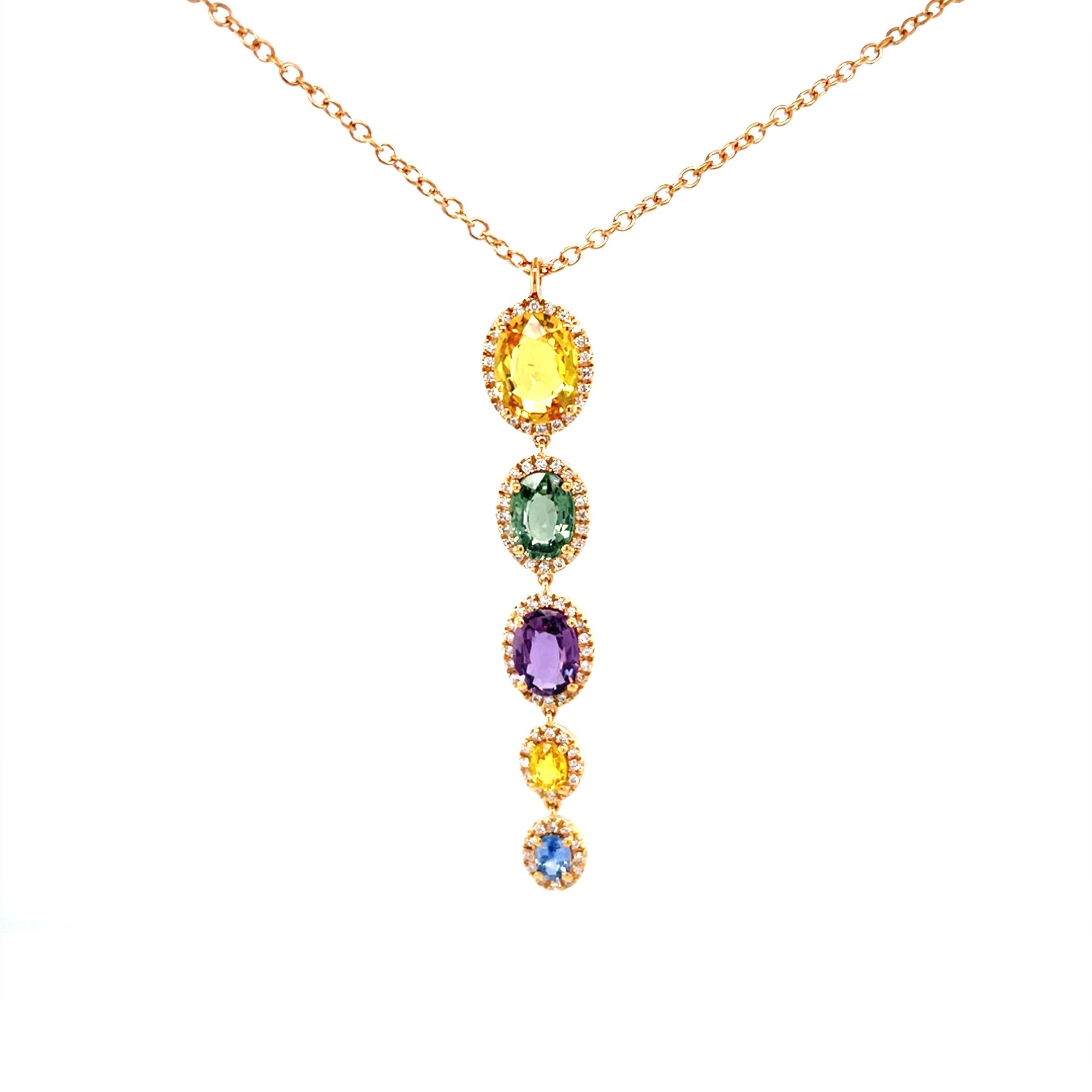 18 Karat Rose Gold Oval Sapphire Diamond Pendant For Sale 3
