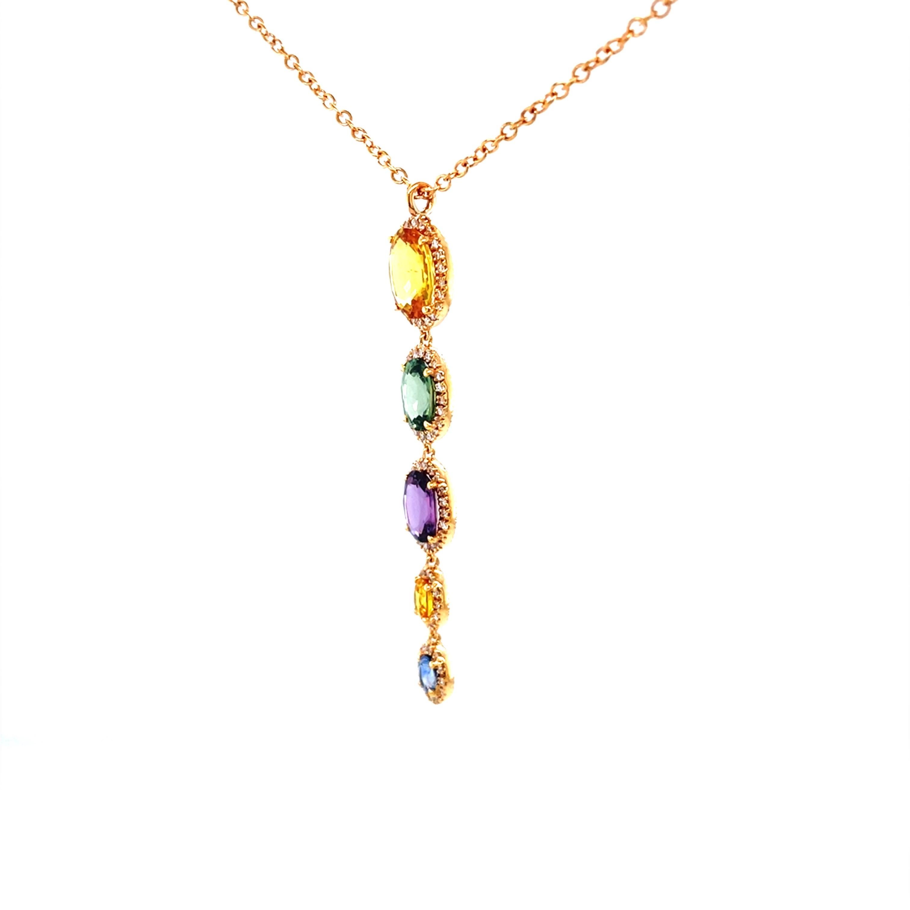 18 Karat Rose Gold Oval Sapphire Diamond Pendant For Sale 4