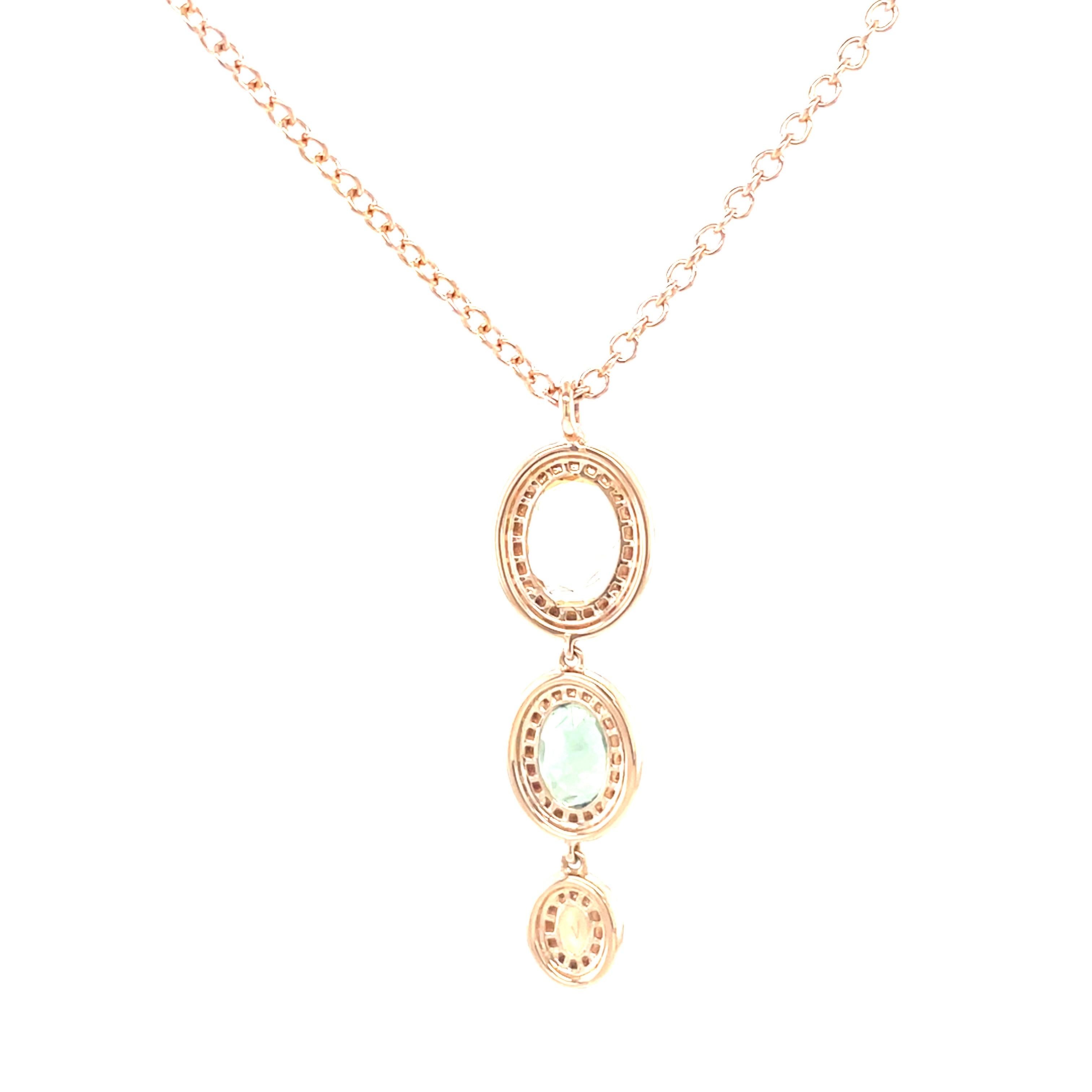 18 Karat Rose Gold Oval Sapphire Diamond Pendant For Sale 3