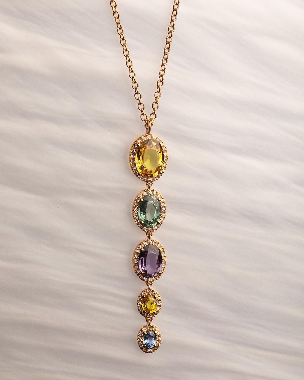 18 Karat Rose Gold Oval Sapphire Diamond Pendant In New Condition For Sale In Monte-Carlo, MC
