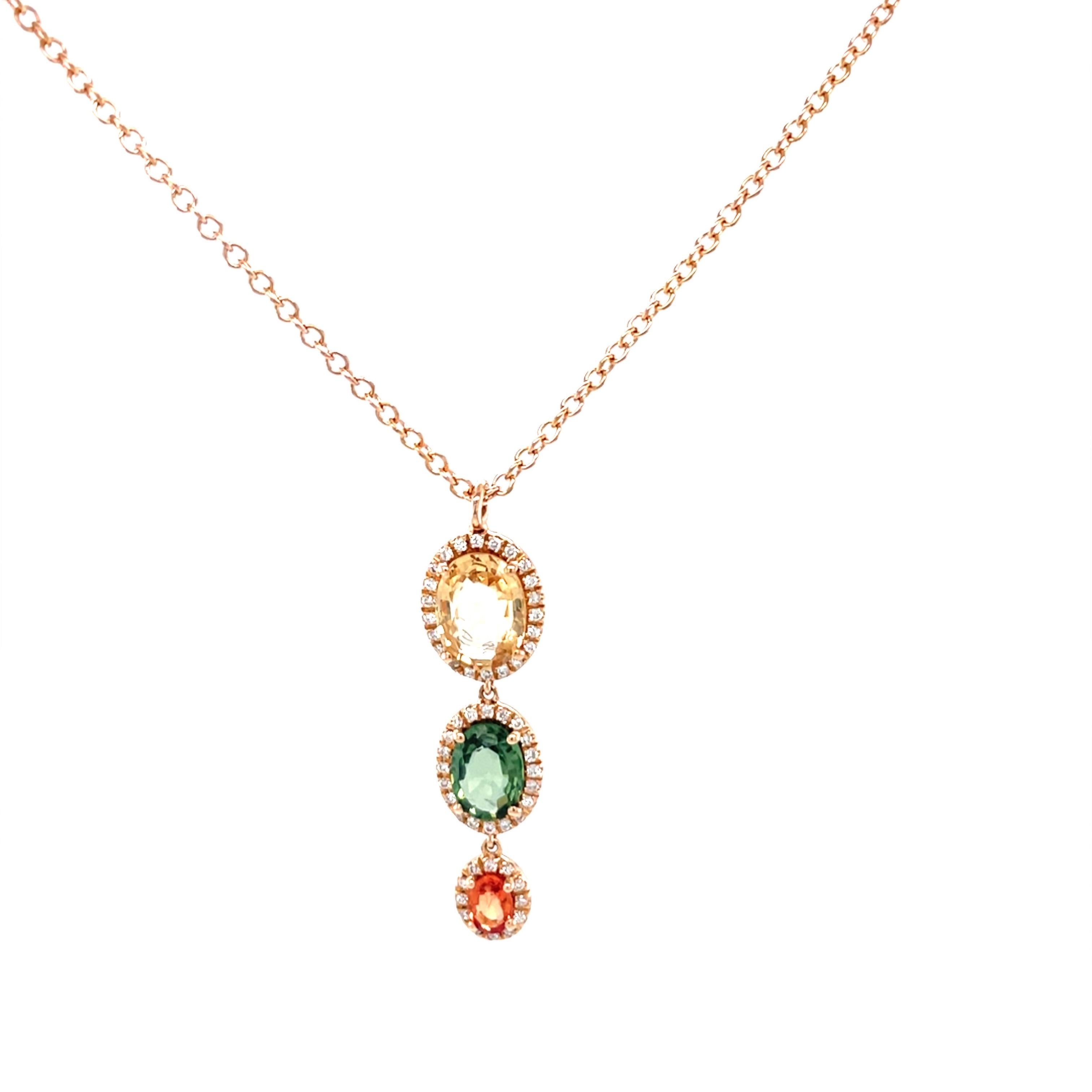 18 Karat Rose Gold Oval Sapphire Diamond Pendant For Sale 4
