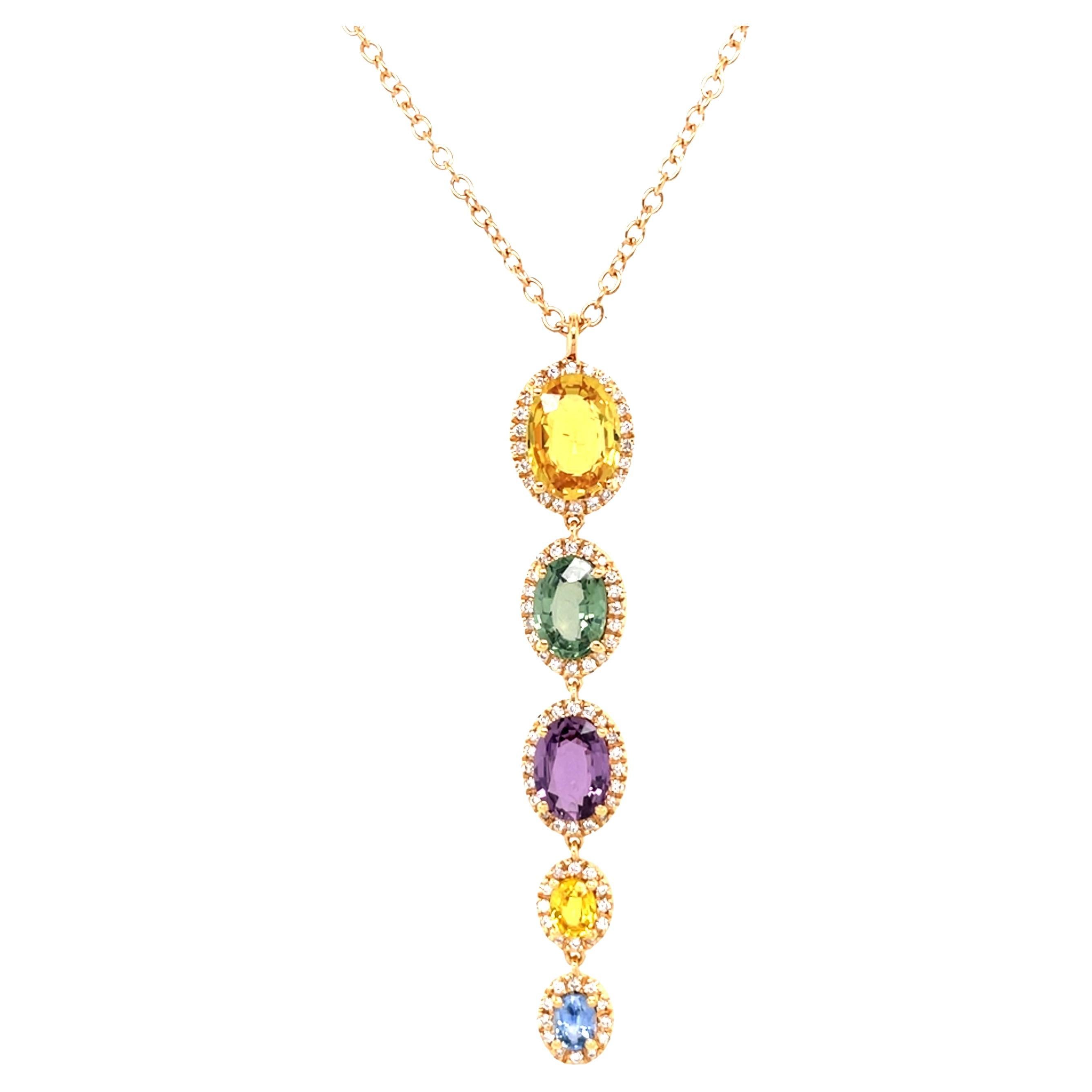 18 Karat Rose Gold Oval Sapphire Diamond Pendant For Sale