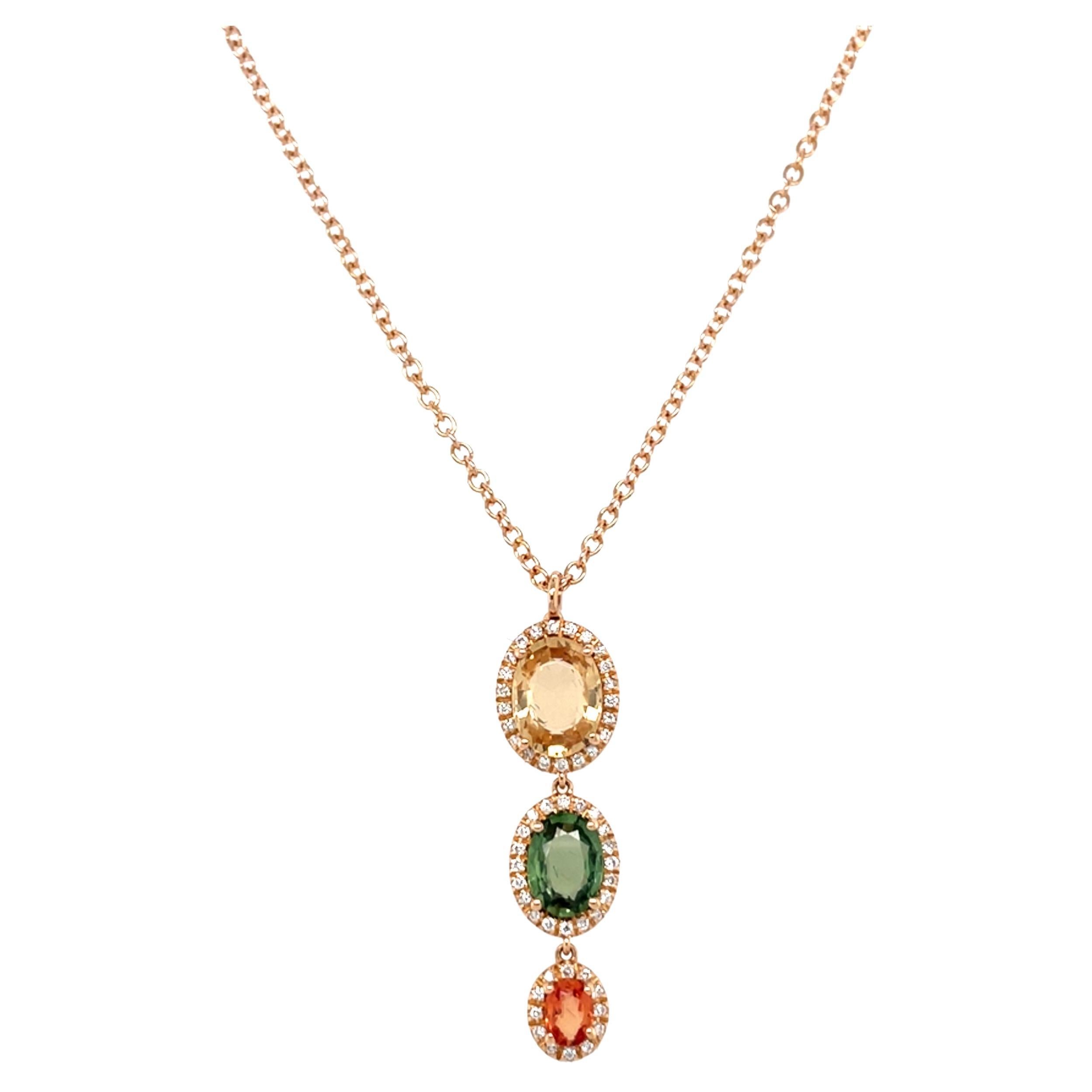 18 Karat Rose Gold Oval Sapphire Diamond Pendant