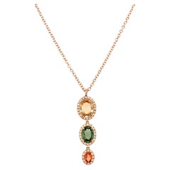 18 Karat Rose Gold Oval Sapphire Diamond Pendant